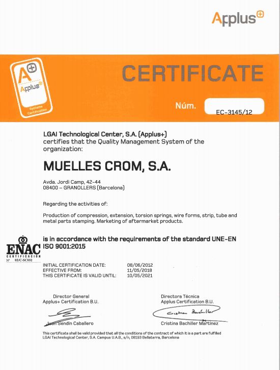 ISO 9001 CERTIFICATE MUELLES CROM