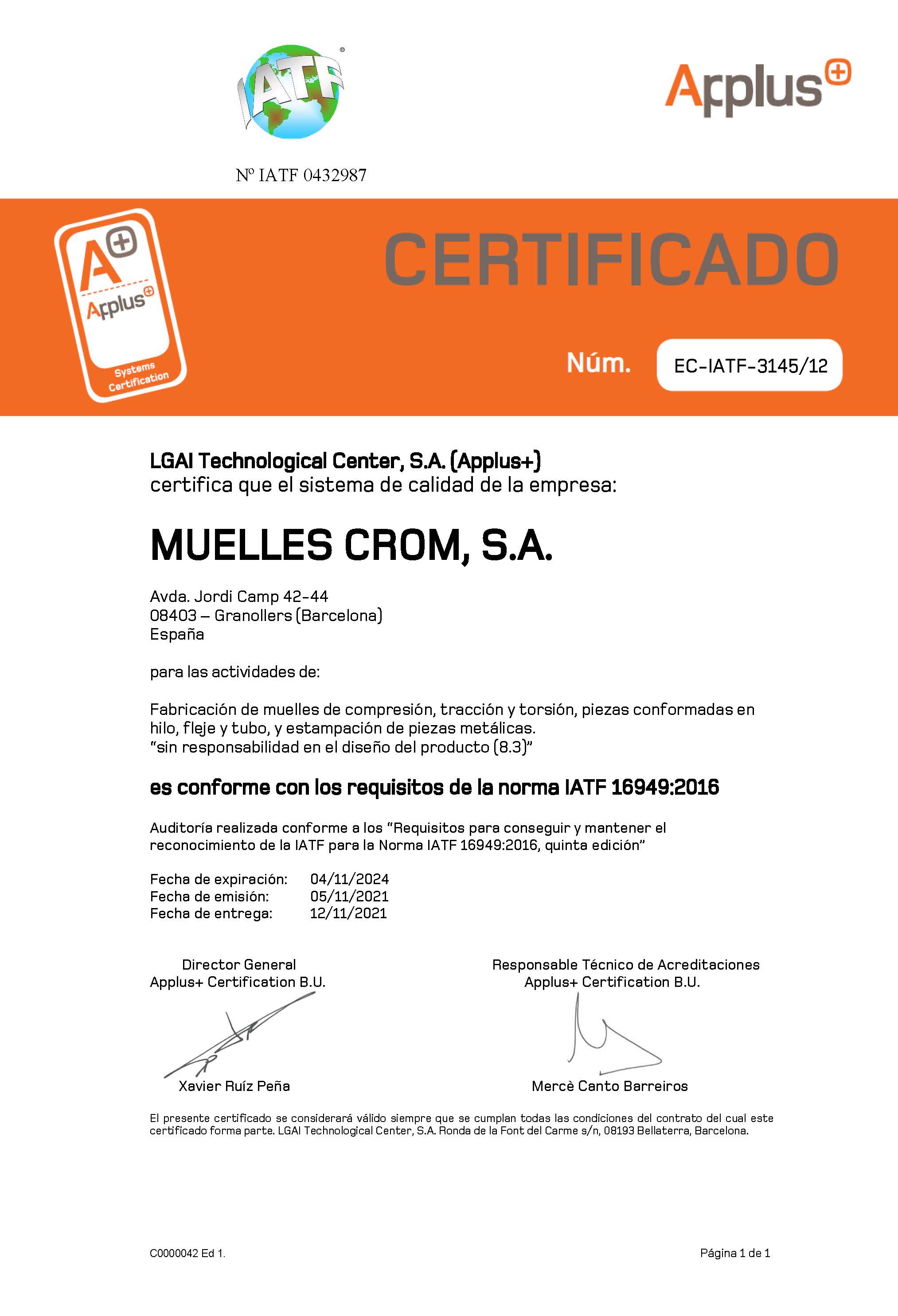 IATF16949 cast MUELLES CROM