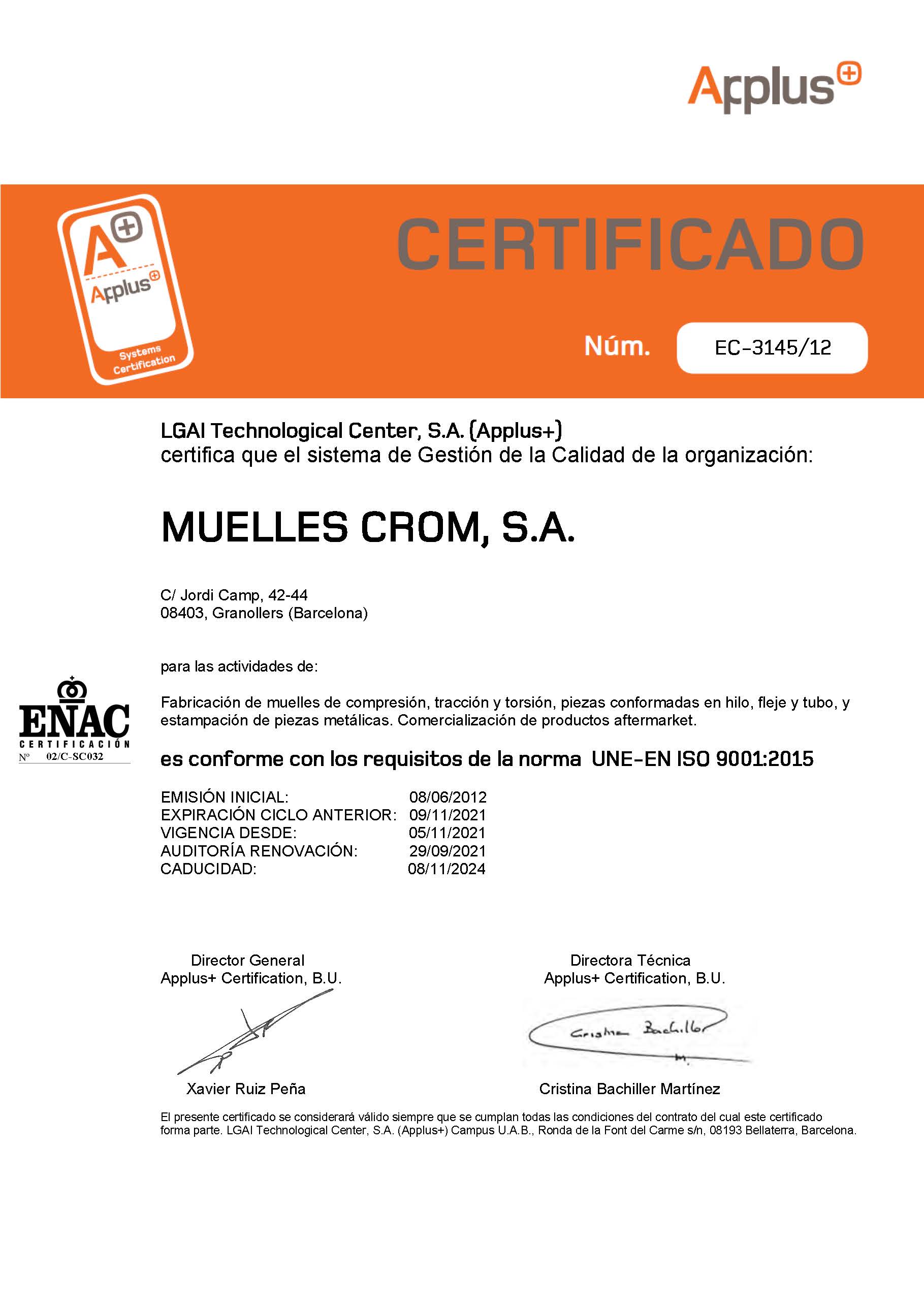 ISO9001 cast MUELLES CROM